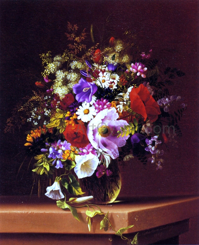 Adelheid Dietrich Wildflowers in a Glass Vase - Hand Painted Oil Painting
