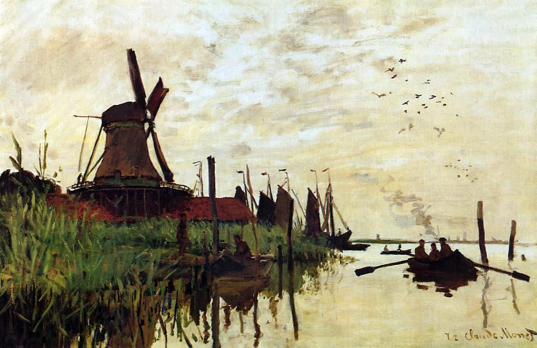Claude Oscar Monet A Windmill at Zaandam - Hand Painted Oil Painting