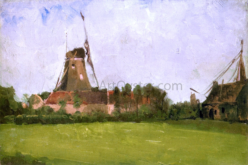 John Twachtman A Windmill in the Dutch Countryside - Hand Painted Oil Painting