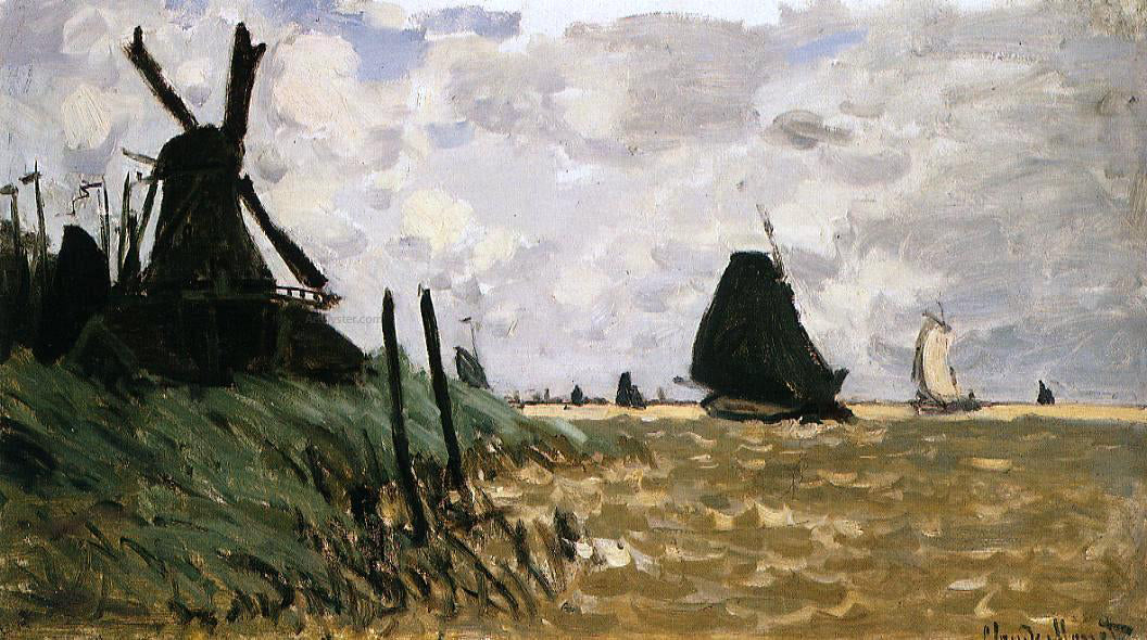 Claude Oscar Monet Windmill near Zaandam - Hand Painted Oil Painting