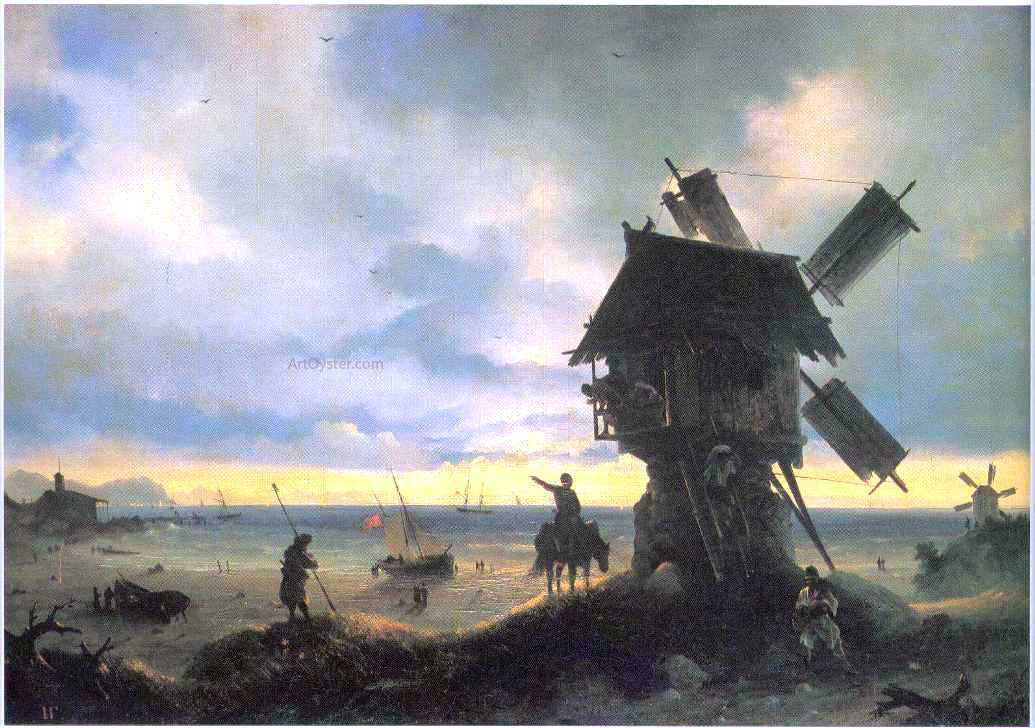  Ivan Constantinovich Aivazovsky Windmill on the Sea Coast - Hand Painted Oil Painting