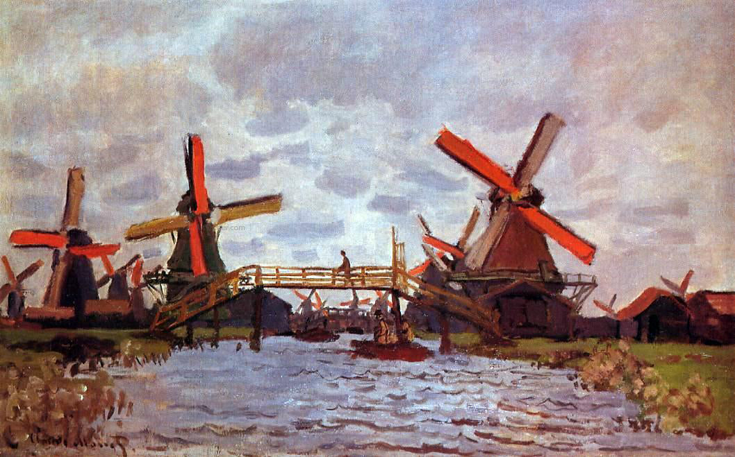 Claude Oscar Monet Windmills near Zaandam - Hand Painted Oil Painting