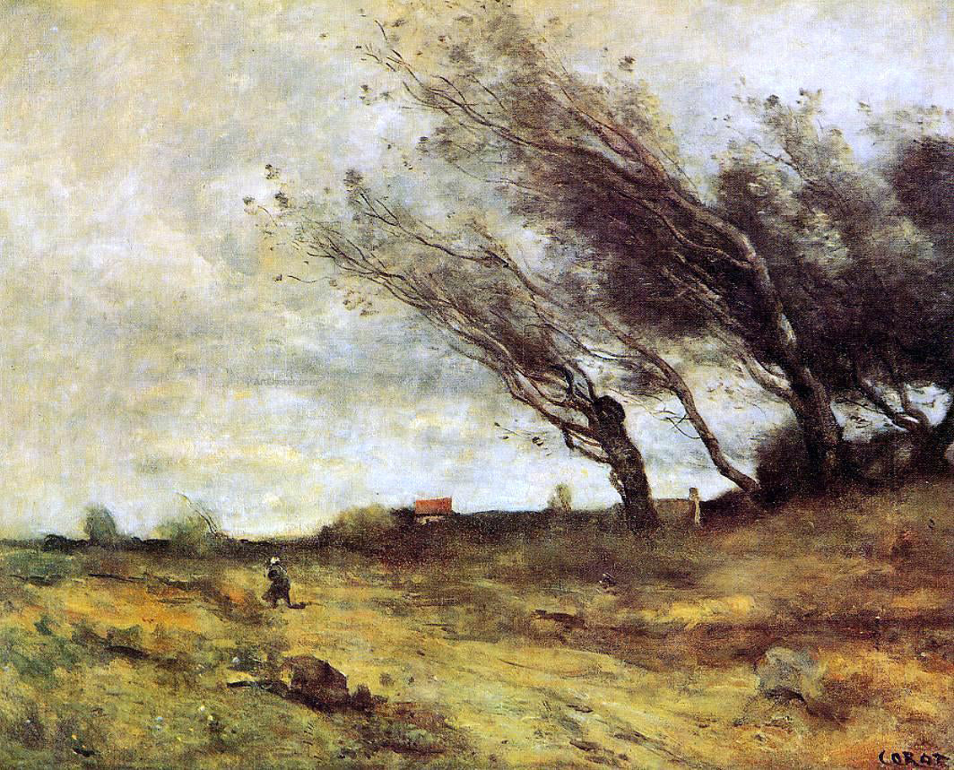 Jean-Baptiste-Camille Corot Windswept Landscape - Hand Painted Oil Painting