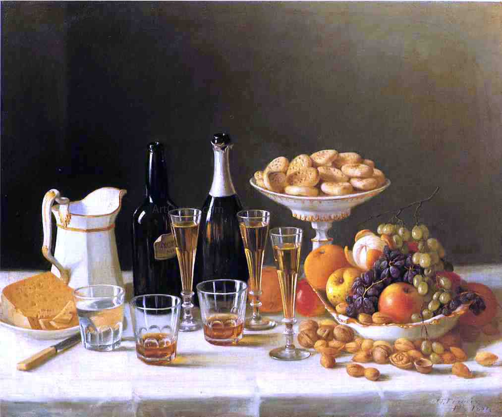 John F Francis Wine, Cheese and Fruit - Hand Painted Oil Painting