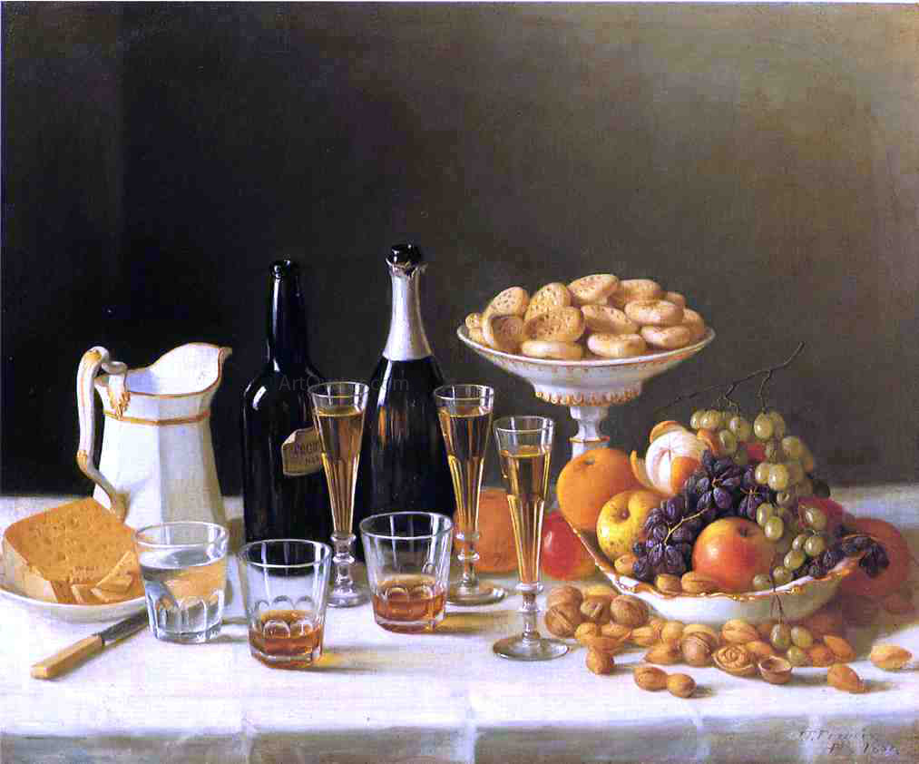  John F Francis Wine, Cheese and Fruit - Hand Painted Oil Painting
