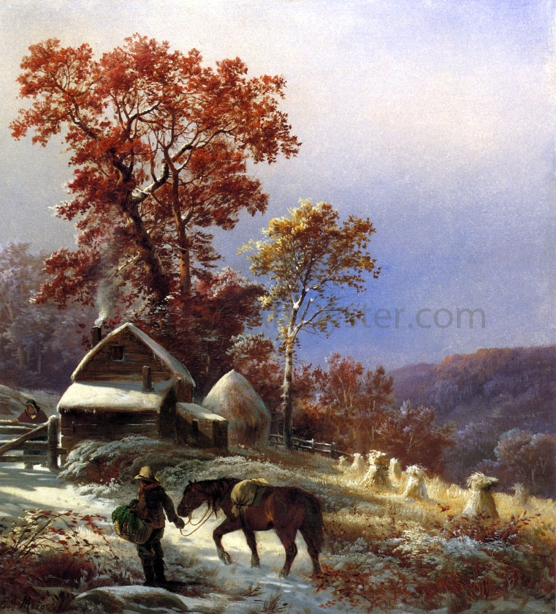 Edward Moran Winter at the Farm - Hand Painted Oil Painting