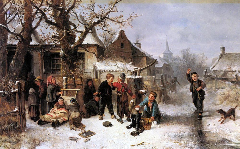 Johan Mari Ten Kate Winter Fun - Hand Painted Oil Painting