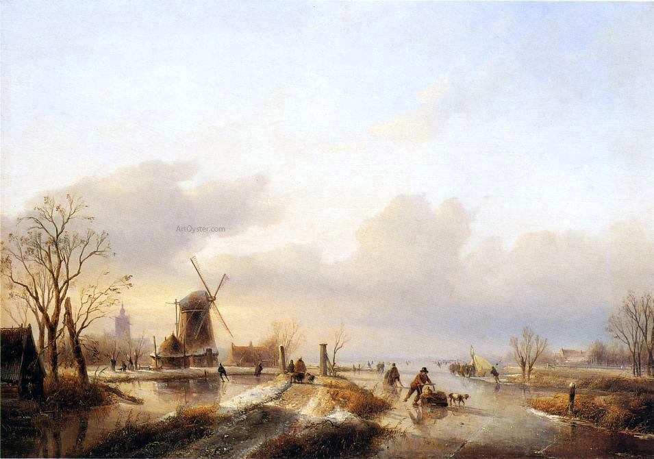 Jan Jacob Spohler Winter Ice Skating - Hand Painted Oil Painting