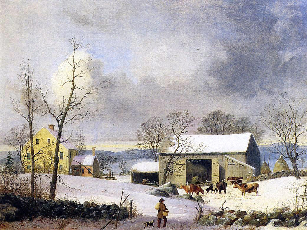 George Henry Durrie A Winter in the Country, Farmyard - Hand Painted Oil Painting
