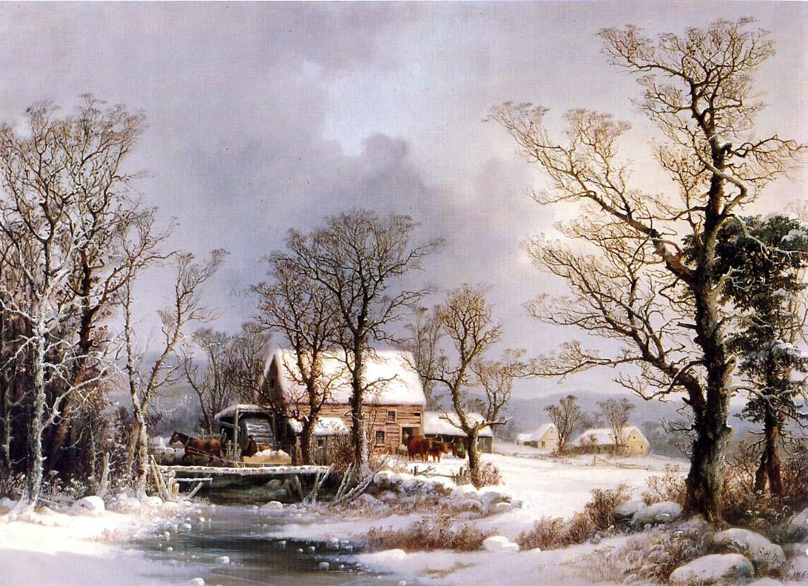 George Henry Durrie Winter in the Country, The Old Grist Mill - Hand Painted Oil Painting
