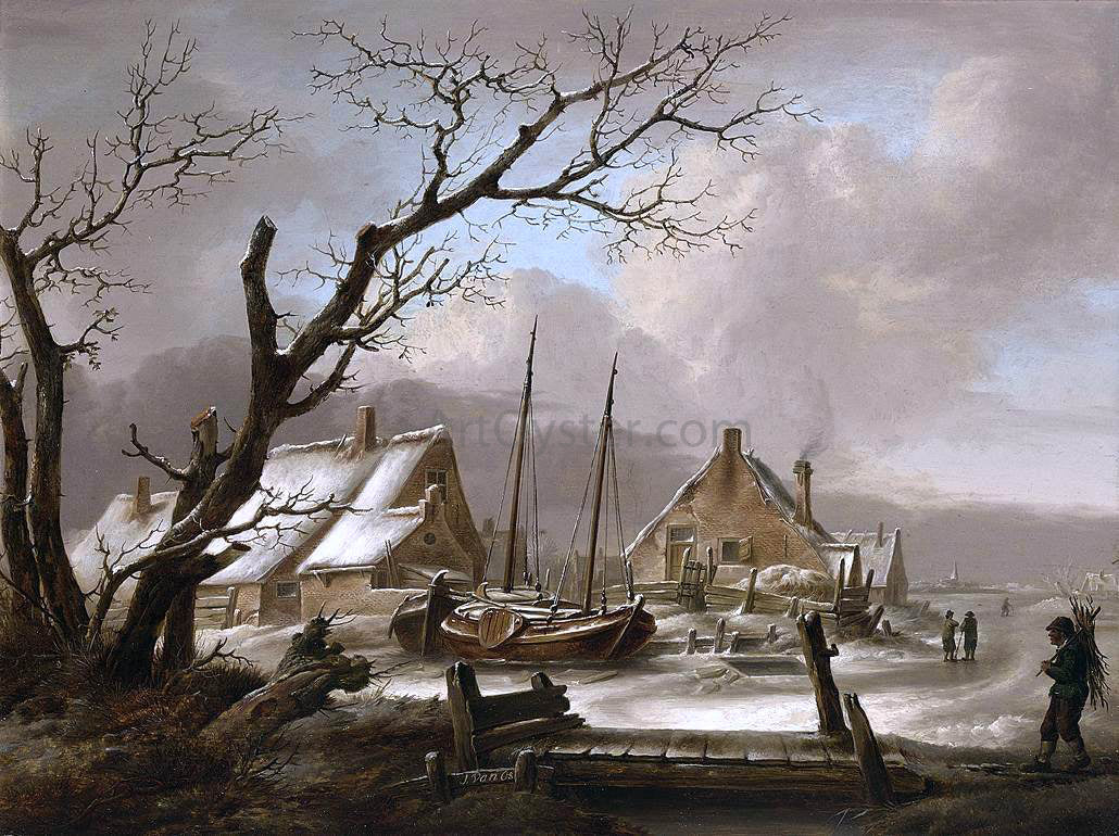 Jan Van Os Winter Landscape - Hand Painted Oil Painting
