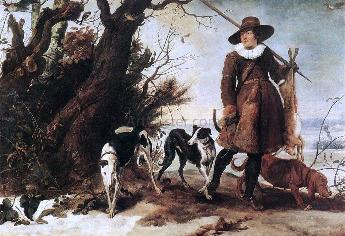 Jan Wildens Winter Landscape with a Hunter - Hand Painted Oil Painting