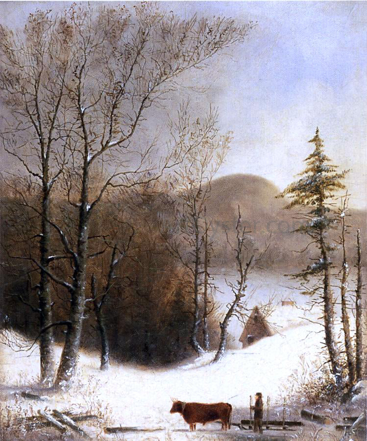 George Henry Durrie Winter Landscape with Log Cart - Hand Painted Oil Painting