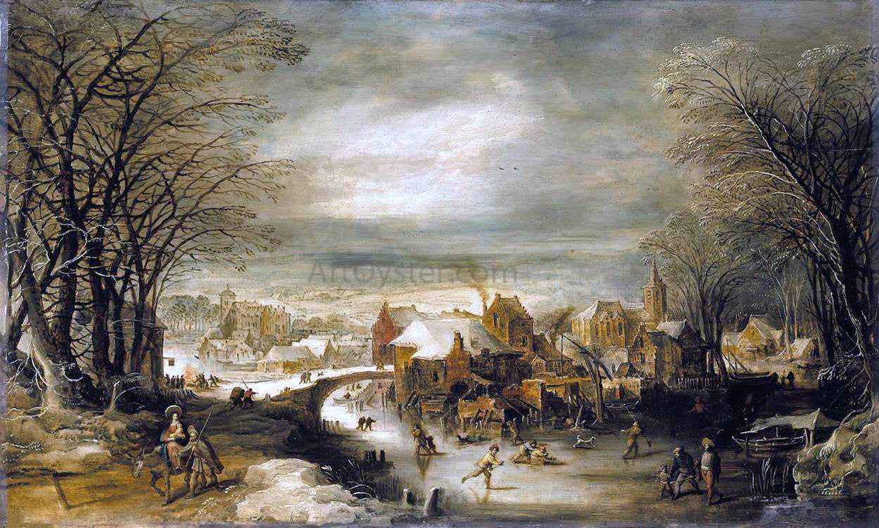 Joos De Momper Winter Landscape with the Flight into Egypt - Hand Painted Oil Painting
