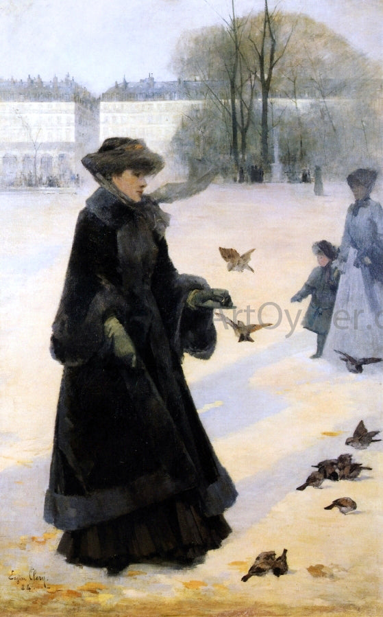 Jean Eugene Clary Winter Morning in the Tuileries Gardens, Paris - Hand Painted Oil Painting
