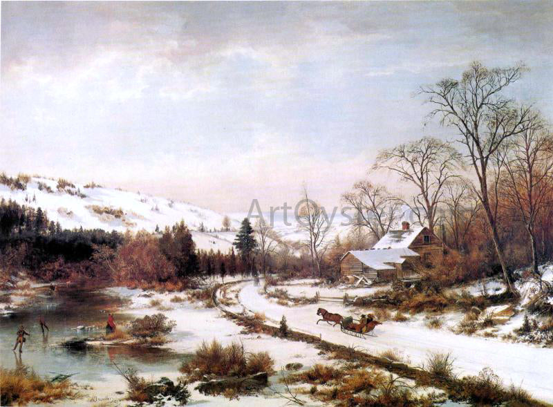 Joseph Morviller Winter Scene near Medford, Massachusetts - Hand Painted Oil Painting