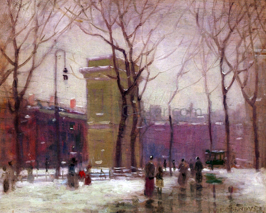 Paul Cornoyer Winter, Washington Square - Hand Painted Oil Painting