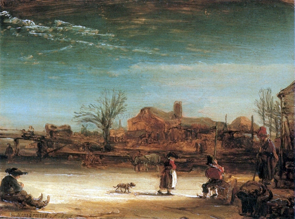 Rembrandt Van Rijn Winter-Landscape - Hand Painted Oil Painting