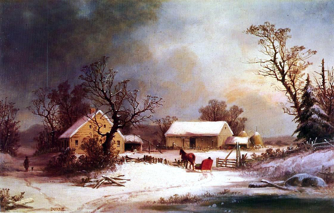 George Henry Durrie Winter-time on the Farm - Hand Painted Oil Painting
