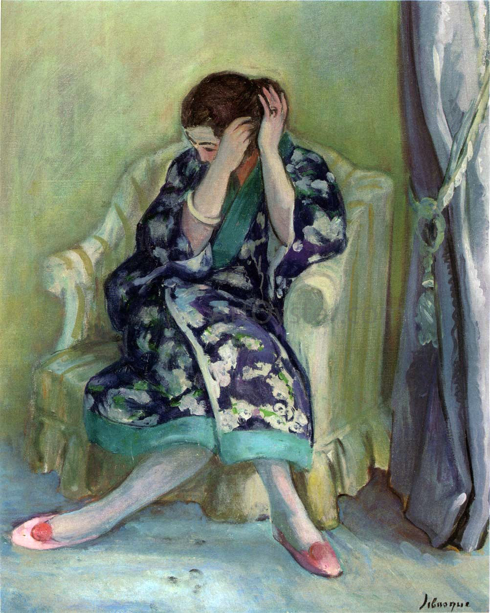 Henri Lebasque Woman adjuxting her hair - Hand Painted Oil Painting