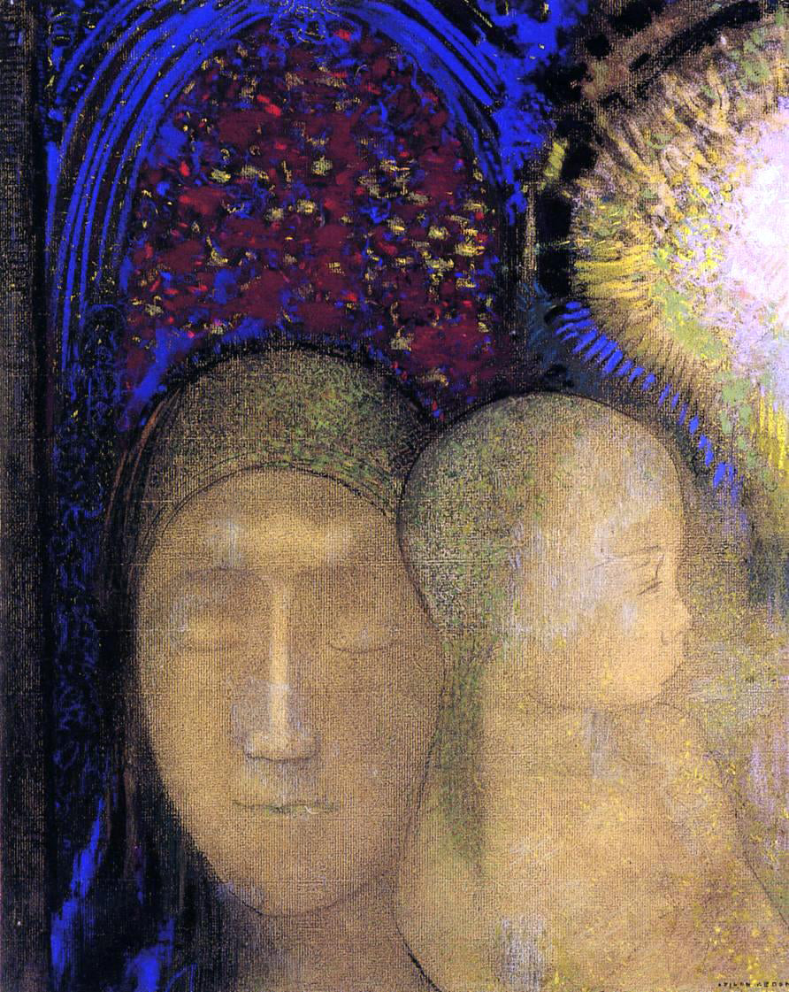 Odilon Redon Woman and Child Against a Stained Glass Background - Hand Painted Oil Painting