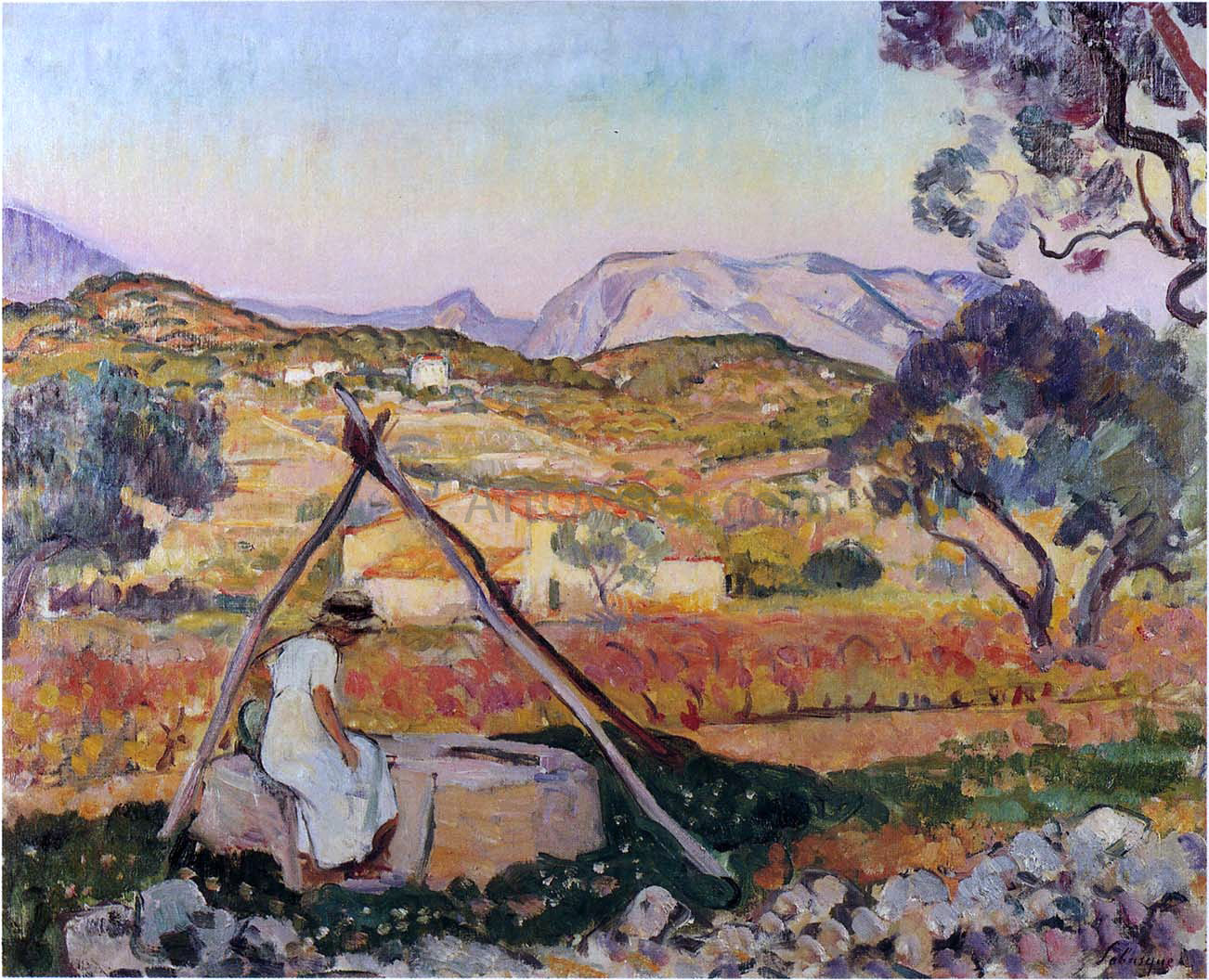 Henri Lebasque Woman by a Fountain in Provence - Hand Painted Oil Painting