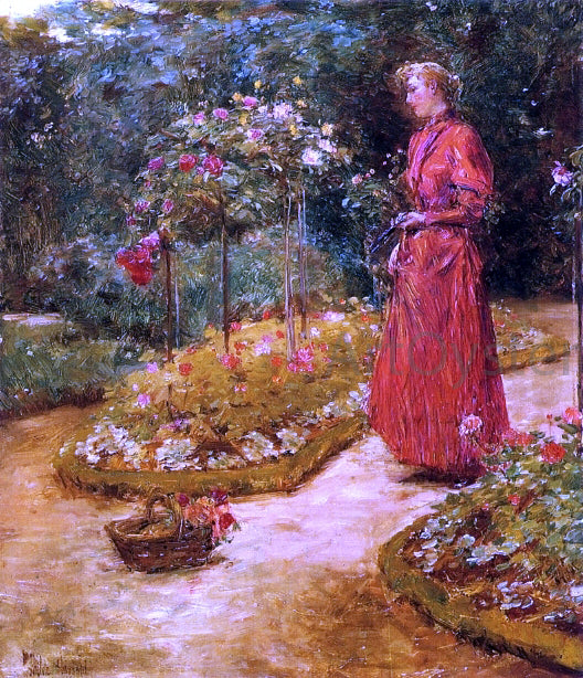  Frederick Childe Hassam Woman Cutting Roses in a Garden - Hand Painted Oil Painting