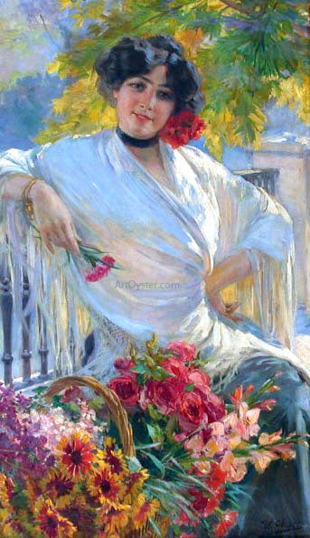 Ulpiano Checa Woman - Hand Painted Oil Painting