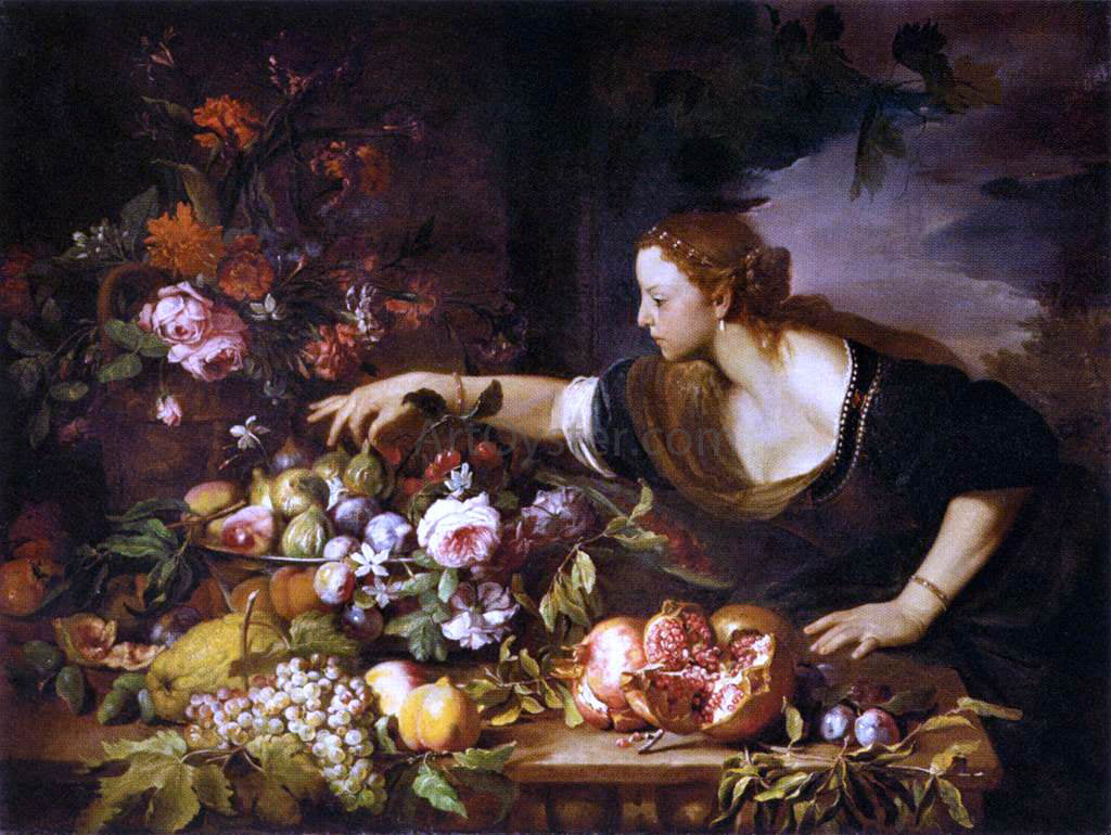Abraham Brueghel Woman Grasping Fruit - Hand Painted Oil Painting