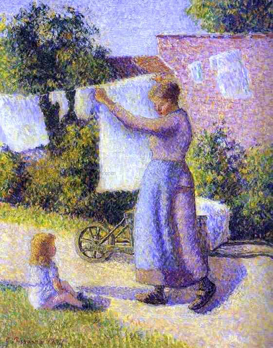 Camille Pissarro Woman Hanging Laundry - Hand Painted Oil Painting