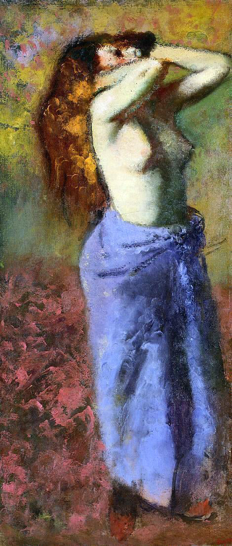 Edgar Degas Woman in a Blue Dressing Gown, Torso Exposed - Hand Painted Oil Painting