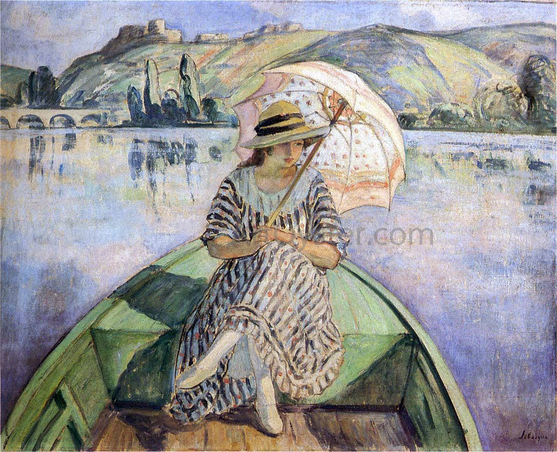 Henri Lebasque Woman in a Boat with an Umbrella - Hand Painted Oil Painting
