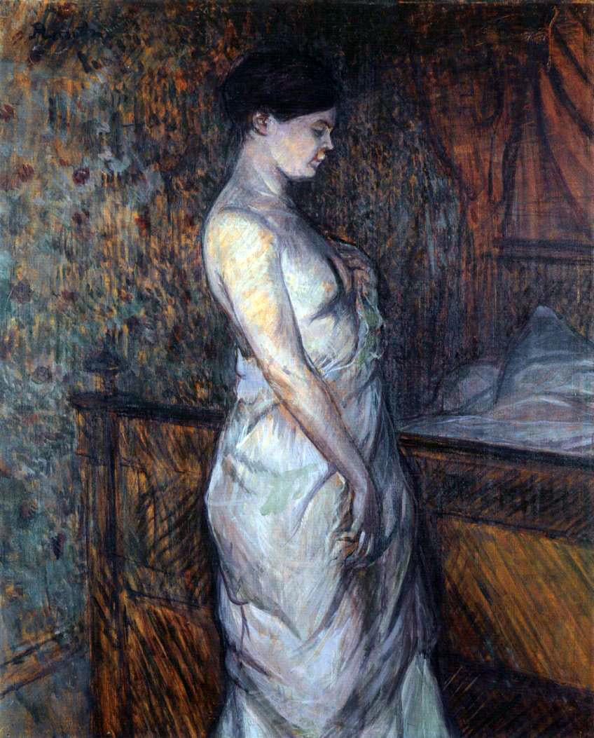 Henri De Toulouse-Lautrec Woman in a Chemise Standing by a Bed (also known as Madame Poupoule) - Hand Painted Oil Painting