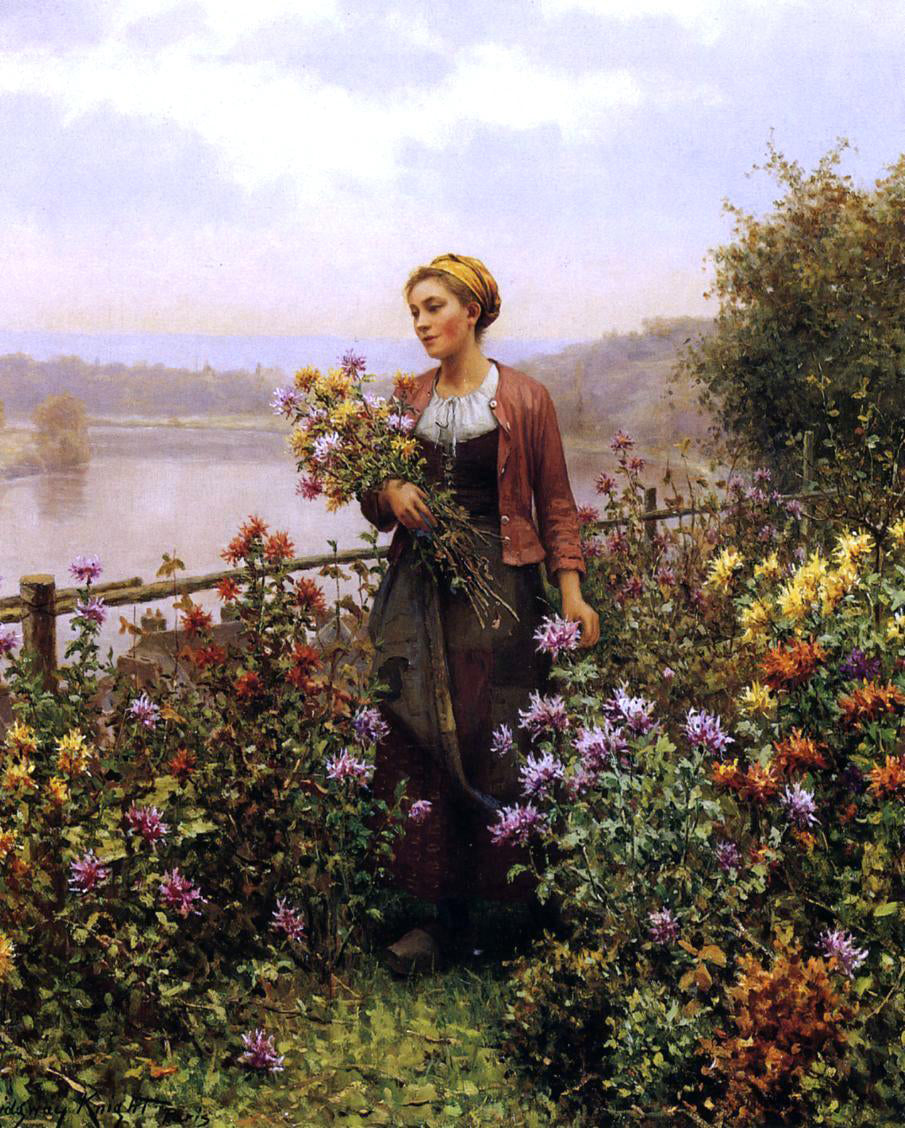  Daniel Ridgway Knight Woman in a Garden - Hand Painted Oil Painting
