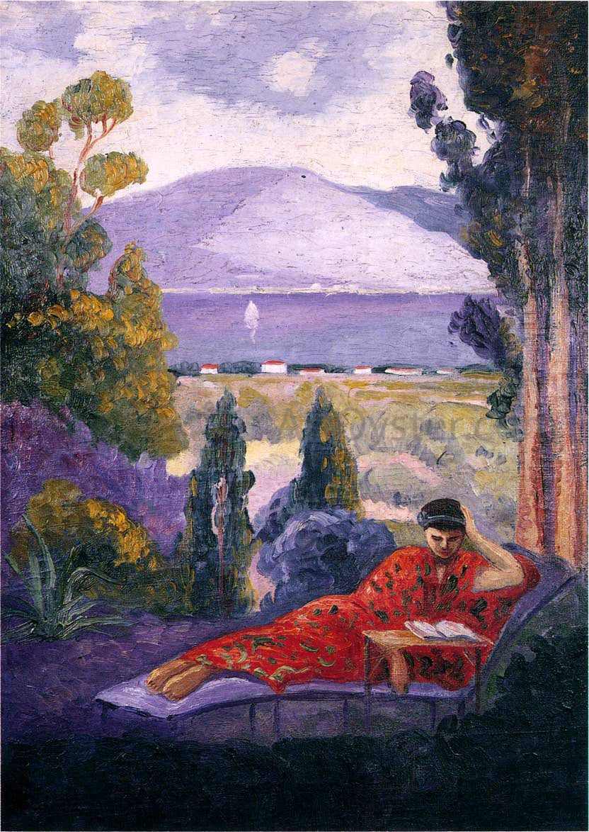Henri Lebasque Woman in a Mediterranean landscape - Hand Painted Oil Painting