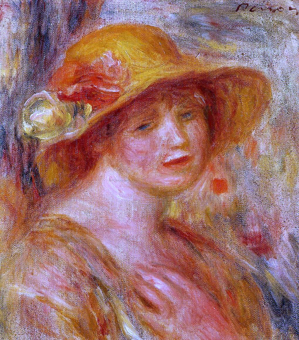 Pierre Auguste Renoir Woman in a Straw Hat - Hand Painted Oil Painting