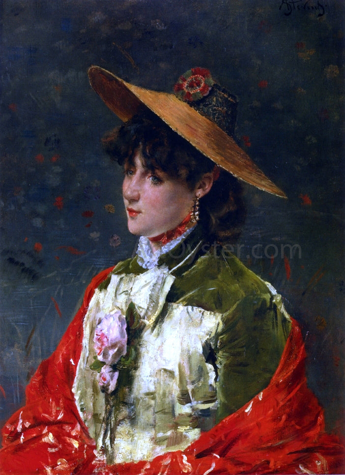Alfred Emile Leopold Stevens Woman in a Straw Hat - Hand Painted Oil Painting