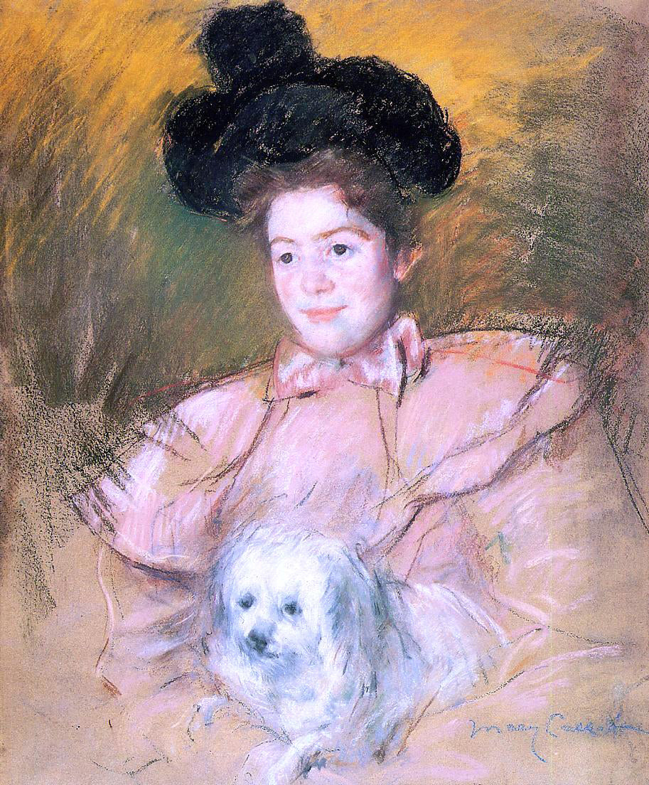 Mary Cassatt Woman in Raspberry Costume Holding a Dog - Hand Painted Oil Painting