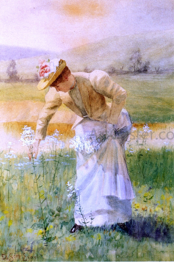 De Scott Evans Woman Picking Flowers - Hand Painted Oil Painting