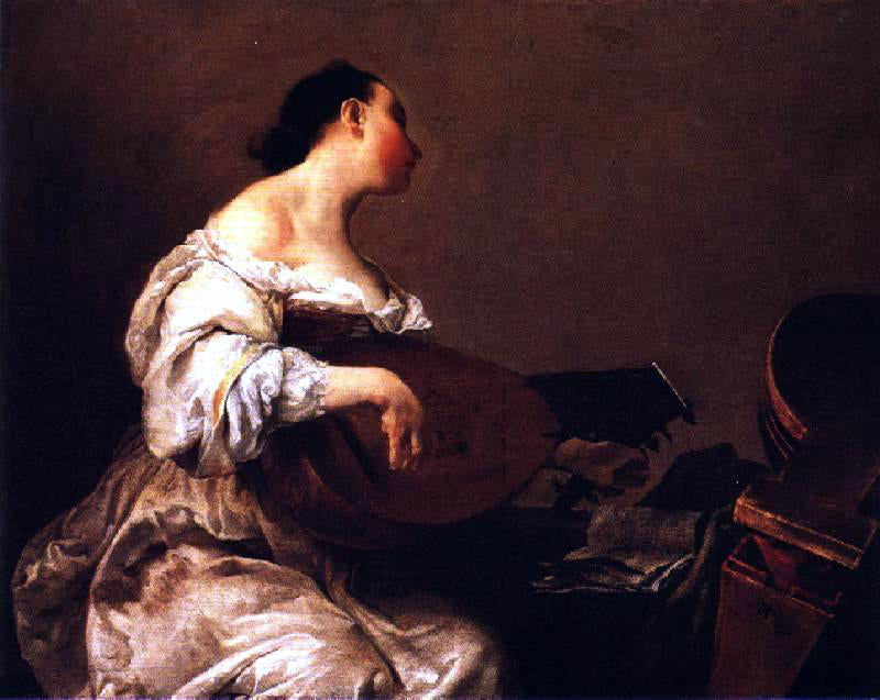  Giuseppe Maria Crespi Woman Playing a Lute - Hand Painted Oil Painting