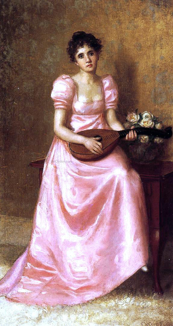 De Scott Evans Woman Playing a Mandoliln - Hand Painted Oil Painting