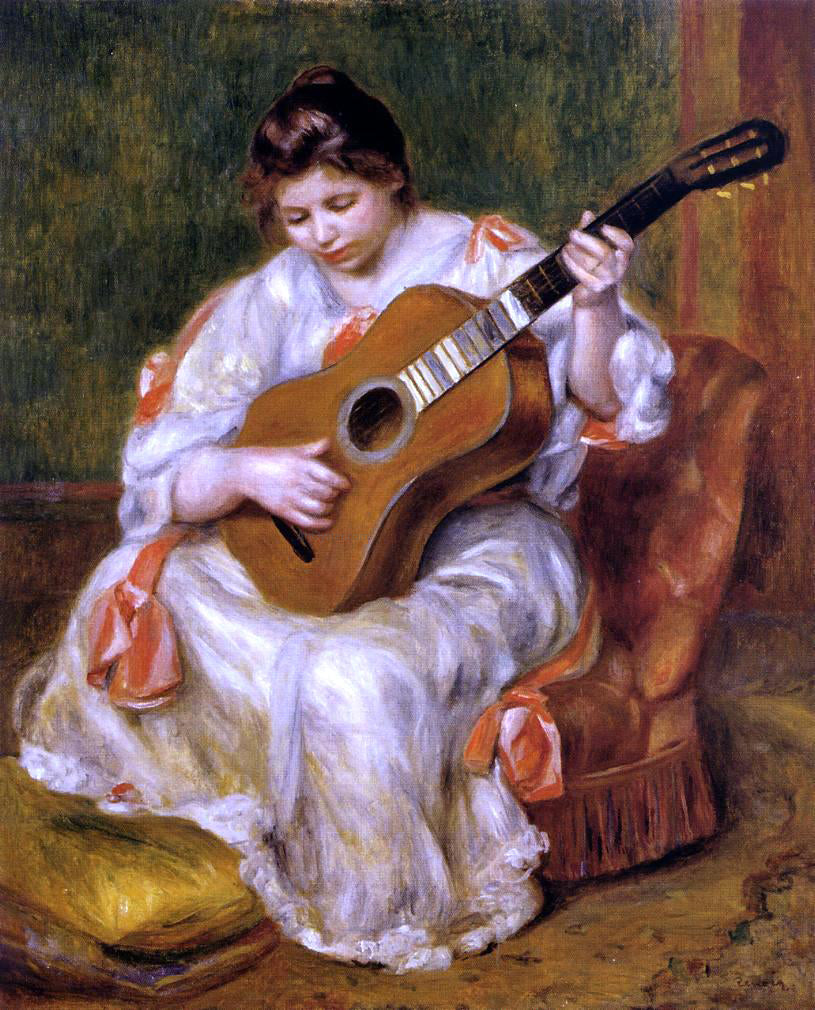Pierre Auguste Renoir Woman Playing the Guitar - Hand Painted Oil Painting