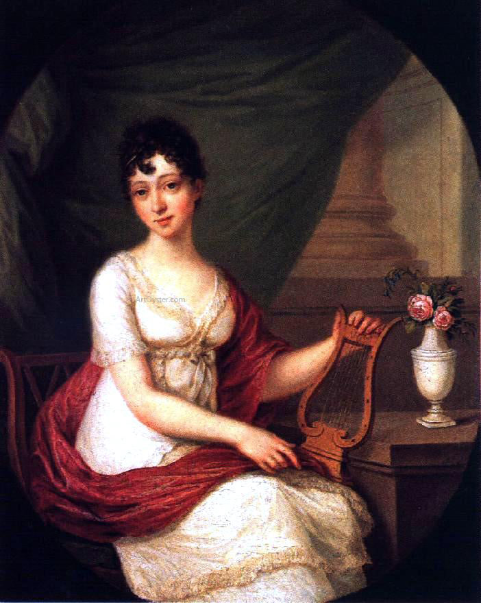 Janos Donat Woman Playing the Lute - Hand Painted Oil Painting