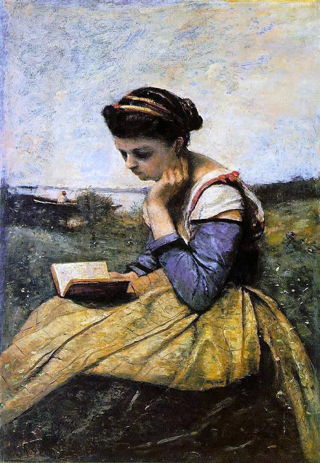 Jean-Baptiste-Camille Corot Woman Reading in a Landscape - Hand Painted Oil Painting