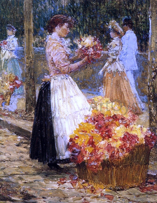 Frederick Childe Hassam Woman Selling Flowers - Hand Painted Oil Painting