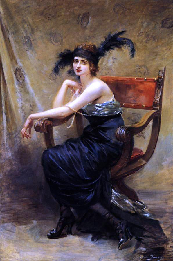  Madeleine Jeanne Lemaire Woman Sitting in a 'Dagobert' Armchair - Hand Painted Oil Painting