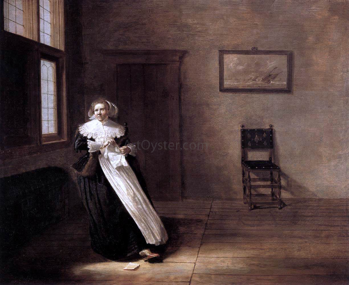 Dirck Hals Woman Tearing a Letter - Hand Painted Oil Painting