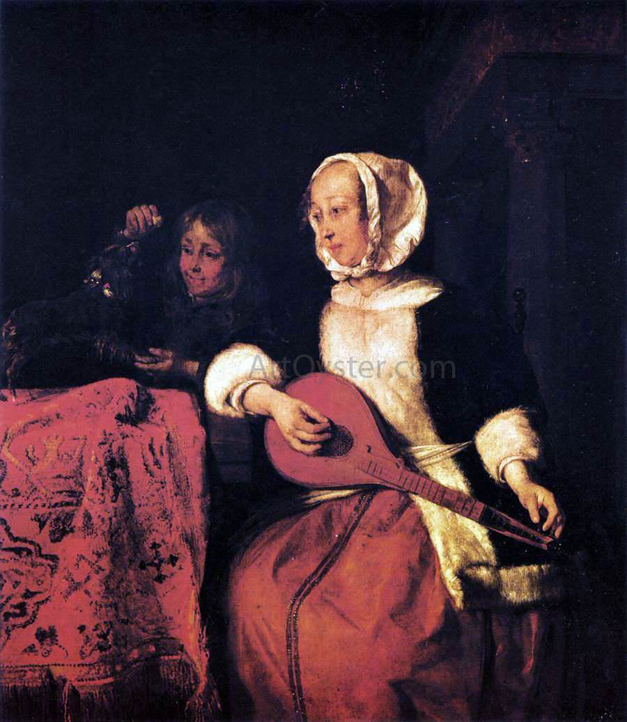 Gabriel Metsu Woman Tuning a Mandolin - Hand Painted Oil Painting