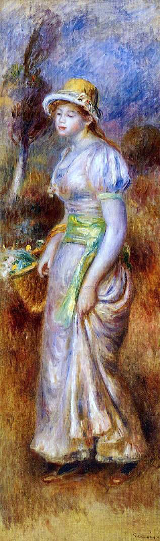 Pierre Auguste Renoir Woman with a Basket of Flowers - Hand Painted Oil Painting
