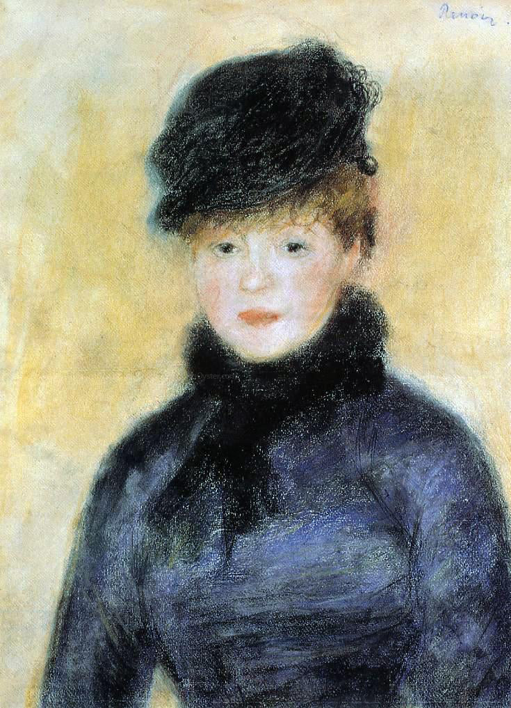 Pierre Auguste Renoir Woman with a Blue Blouse - Hand Painted Oil Painting